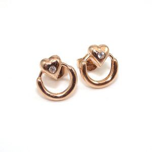 14K Rose Gold CZ Heart Earrings